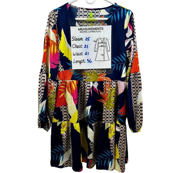 EUC Boho Tiered Babydoll Dress | Tropical Print & Geometric Design | Bold & Brig - Picture 6 of 6
